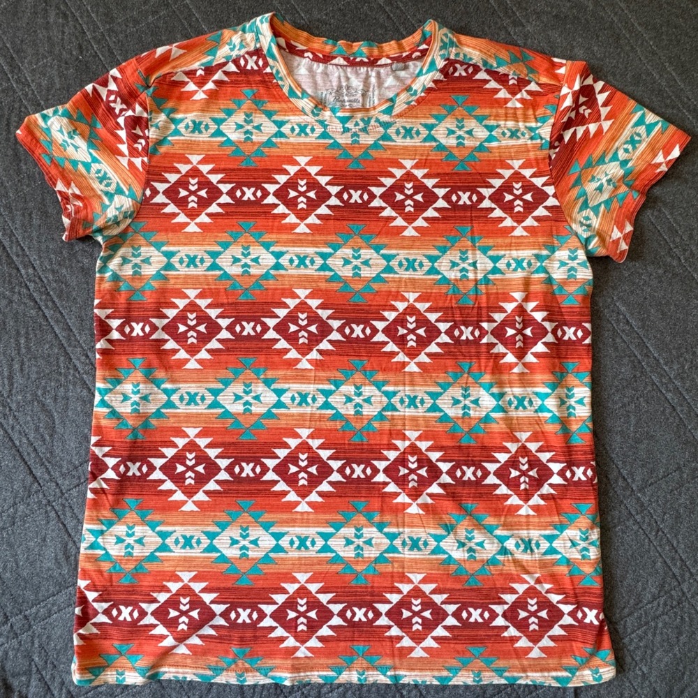 Panhandle Slim Womens Large Aztec Southwestern Print Short Sleeve T-Shirt Orange